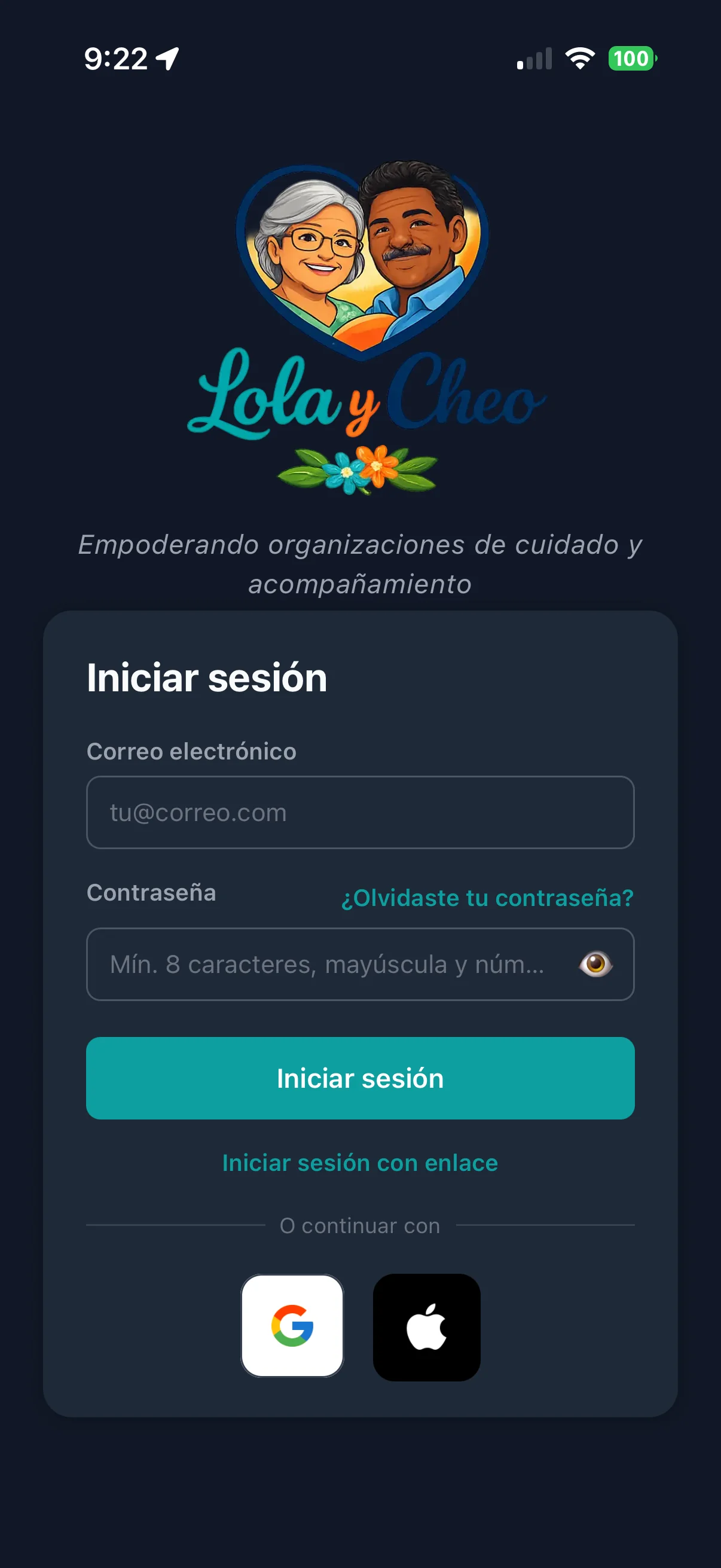 Login screen